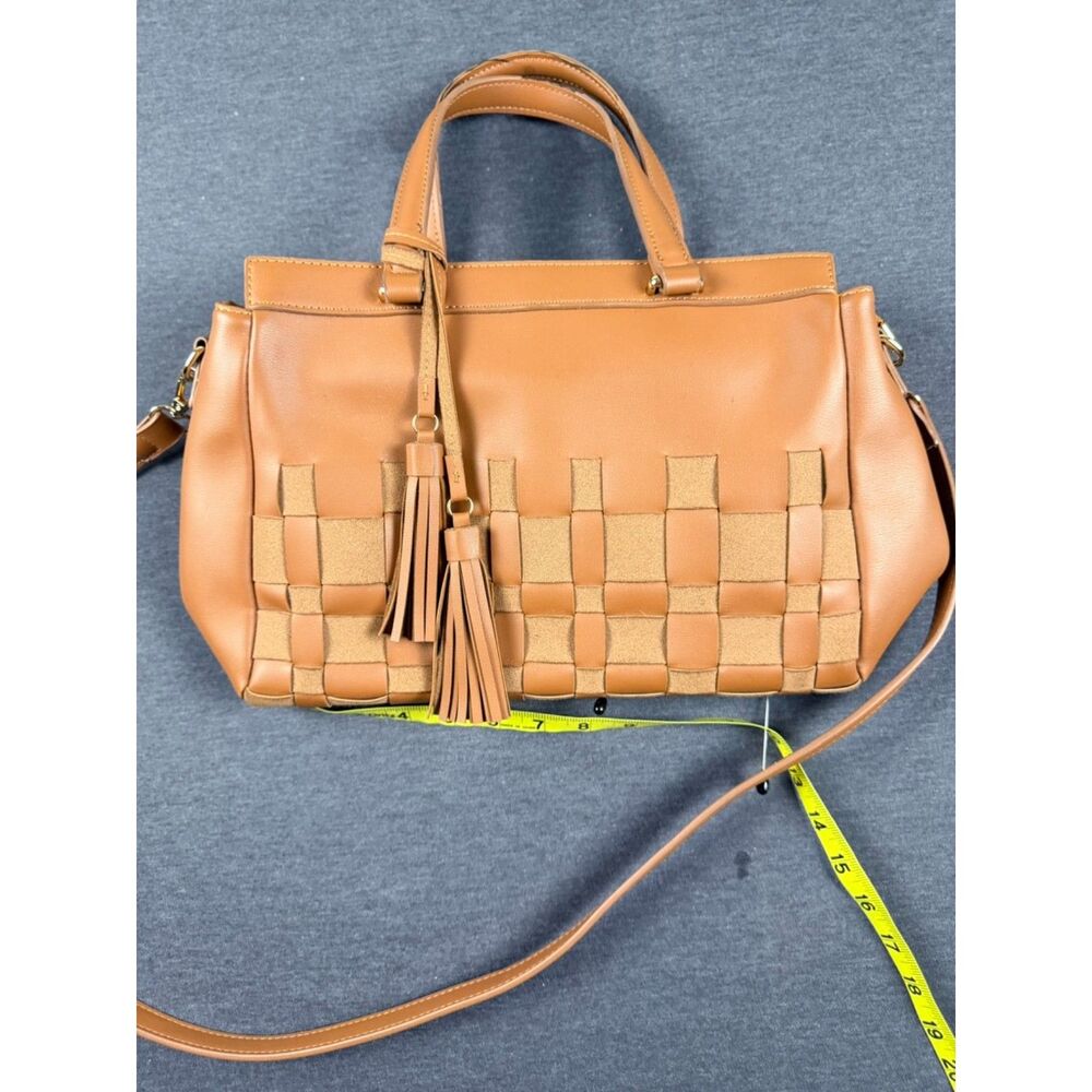 Tan Woven Tassel Satchel Crossbody Handbag